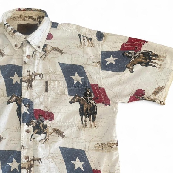 Men's Western Texas cowboy print button-down short sleeve shirt Large - Picture 1 of 7